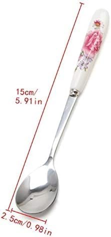 6 Pack Stainless Steel Coffee Spoon Ceramic Handle Teaspoon Sugar Ice Cream Desert Spoon Stirring Soup Tableware
