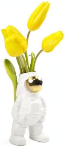CHIVE - Astronaut Shape Vase, Planter Simple Modern Flower Bud Vase, White and Gold (Medium)
