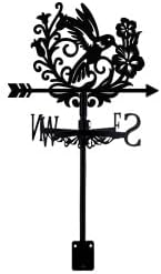 Bird Weathervane 26” Height Black Metal Hummingbird with Flower Weathe