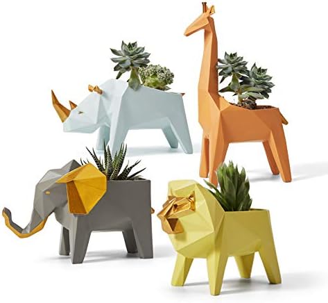 HauCoze Cactus Succulent Planter Geometric Elephant Statue Sculpture Home Decoration Handmade Premium Gifts Souvenirs Giftbox Safety Paint for Kids Polyresin 17cmL