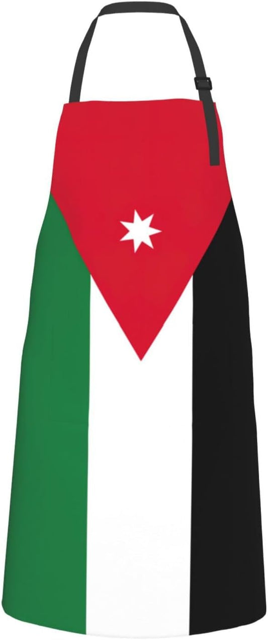 Jordanian flag print Waterproof chef's apron with pocket apron for kitchen cooking baking barbecue and gardening