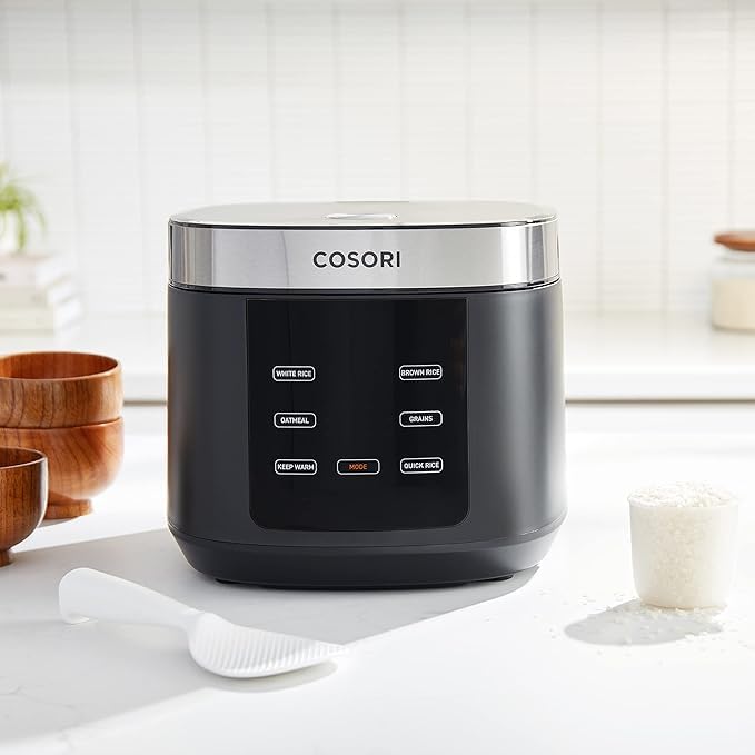 COSORI Rice Cooker 10 Cup, 24h Keep Warm, Non-stick Ceramic Inner Pot, 18 Functions Fuzzy Logic Rice Maker with Stainless Steel Steamer Basket, Sautรฉ, Slow Cooker, Black
