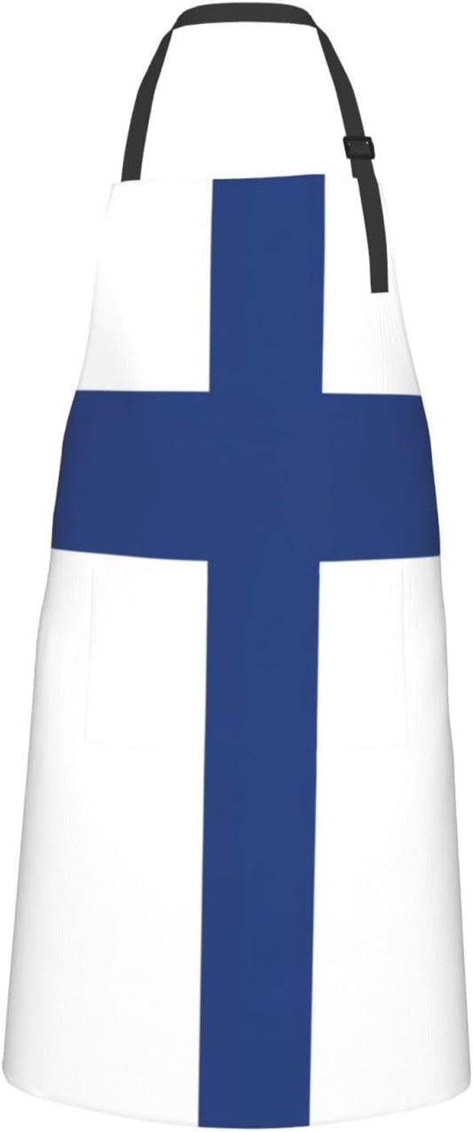 Finnish flag print Waterproof chef's apron with pocket apron for kitchen cooking baking barbecue and gardening