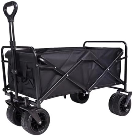 Heavy Duty Collapsible Wagon Cart with 100L Capacity, Foldable Beach Cart, All-Terrain Silent Wheels, Portable Folding Carts for Gardening, Camping, and Outdoor Activities