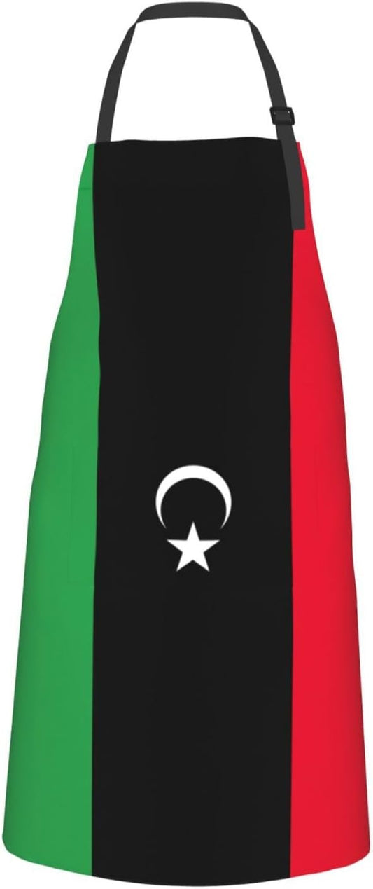 Libyan flag print Waterproof chef's apron with pocket apron for kitchen cooking baking barbecue and gardening