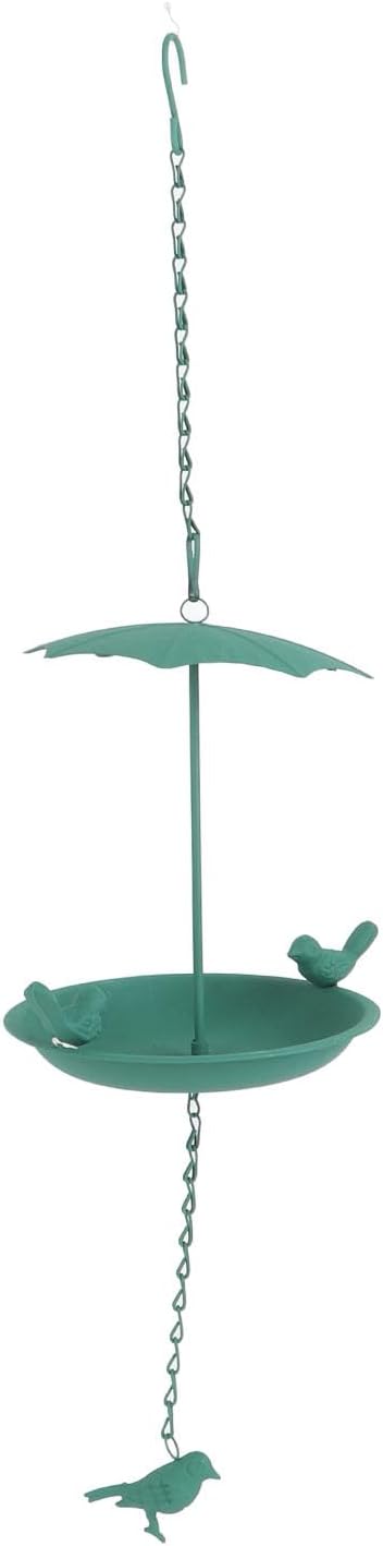 Green Large Capacity Hanging Bird Feeder Iron Umbrella Top Easy to Ins