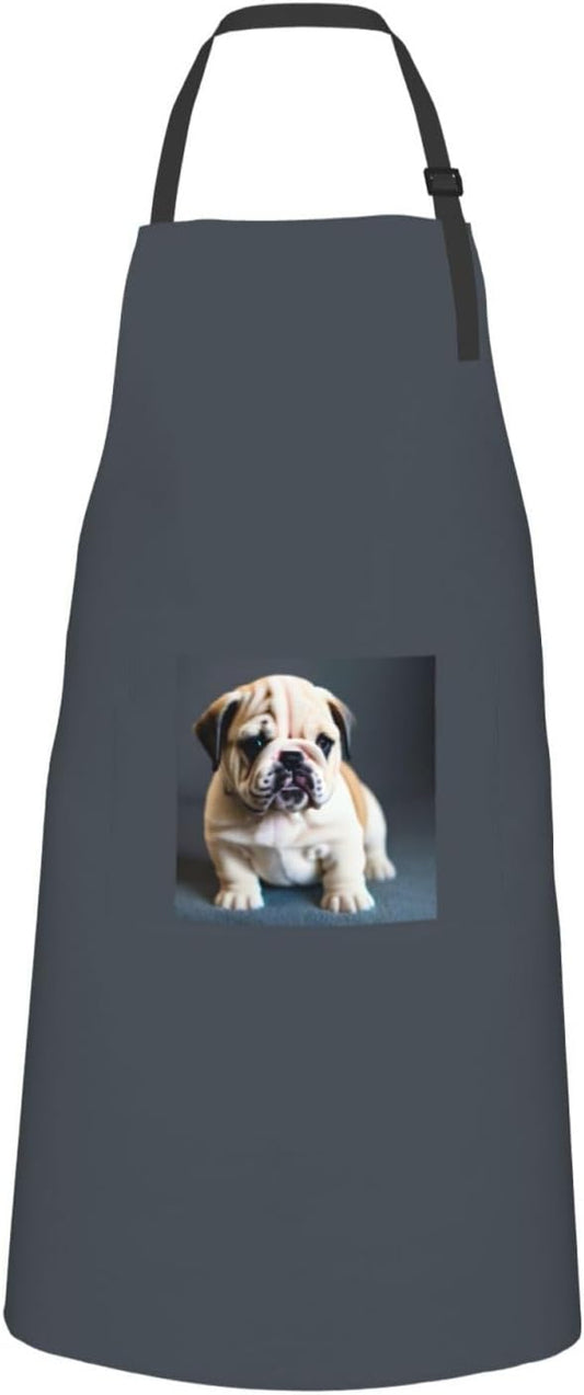Cute Bulldog Puppy 1 print Waterproof chef's apron with pocket apron for kitchen cooking baking barbecue and gardening