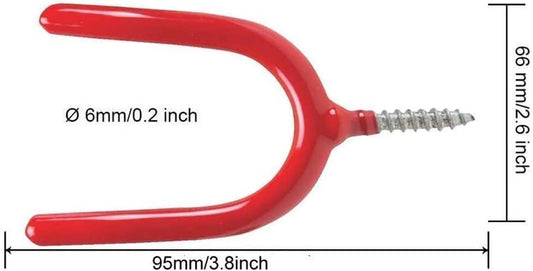 10 Pack Screw-in U Utility Hooks,Red Vinyl Coated Steel Wall Mount Garage Storage Hanger for Shed Yard,Heavy Duty Tool Hangers for Broom,Rake,Mop,Shovel,Garden Tools,Workshop Organizer System Hooks