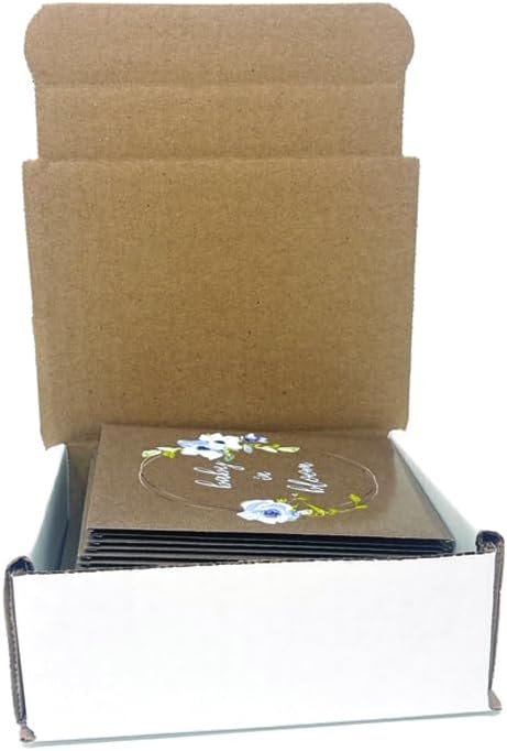 Digital Voyager Baby Shower Party Favors for Guests - Baby in Bloom Seed Packets - Blue Floral Accents and Greenery - Dark Brown - Already Filled - Pack of 20