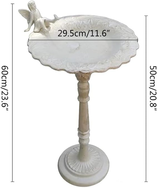Heavy Duty Cast Iron Angel Bird Feeders,Rustic Garden Bird Baths for Outdoors 20.8" H (B-White)