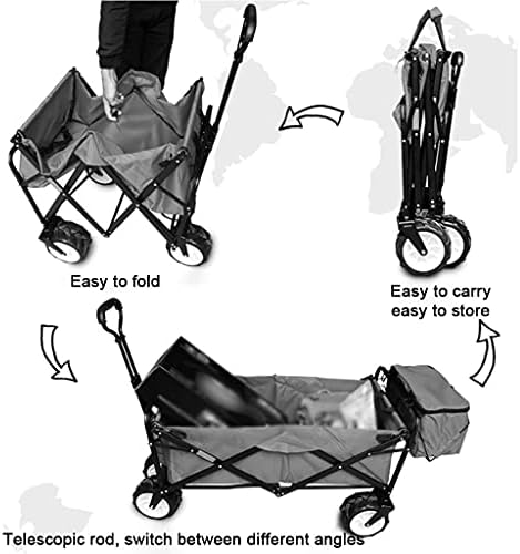 Pull Along cart Utility Carts Hand Truck Portable Folding Camping Wagon Household 4-Wheel Garden Cart Outdoor Utility Wagon with Storage Frame and Safety Belt Design Load Bearing 330lbs (Blue 90 *