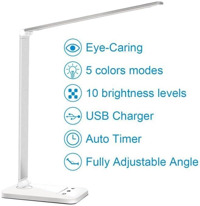 White crown LED Desk Lamp Dimmable Table Lamp Reading Lamp with USB Ch