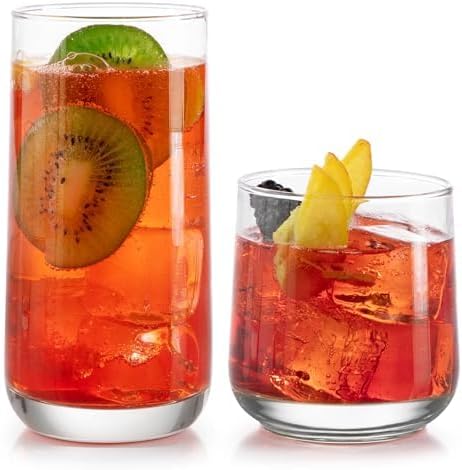 Libbey Ascent Tumbler and Rocks Drinking Glasses Set of 16, Glass Drin
