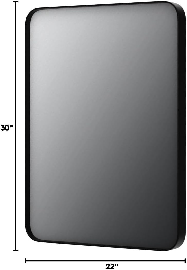 LOAAO Black Metal Framed Bathroom Mirror for Wall, 22X30 Inch Rounded Rectangle Mirror, Matte Black Bathroom Vanity Mirror Farmhouse, Anti-Rust, Hangs Horizontally or Vertically