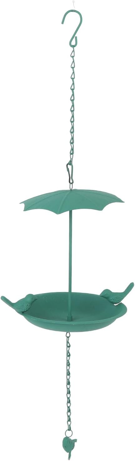 Green Large Capacity Hanging Bird Feeder Iron Umbrella Top Easy to Ins