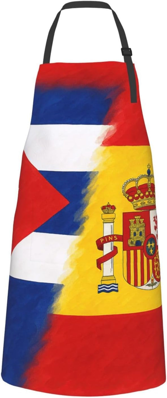 YANYU Cuba and Spain Print 28x33 In Kitchen Apron Stylish Chef Apron with Pockets for Cooking Baking Painting