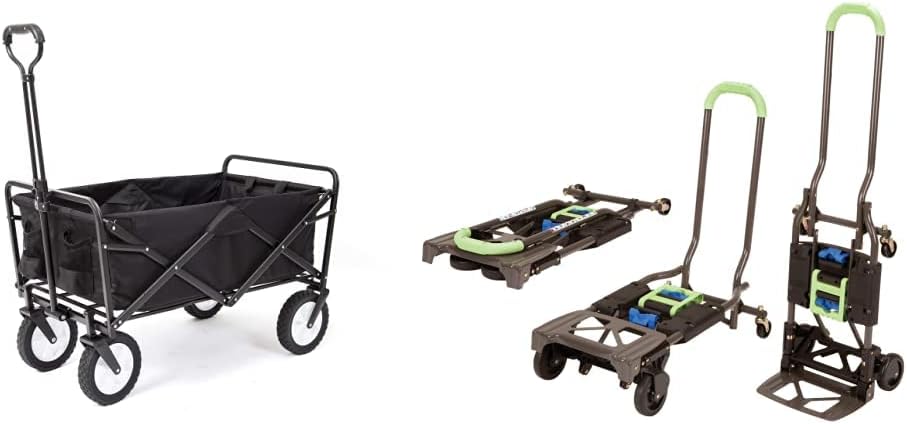 MacSports Collapsible Folding Outdoor Utility Wagon, Black & Cosco 12222PBG1E Shifter 300-Pound Capacity Multi-Position Heavy Duty Folding Dolly, Green Hand-Trucks