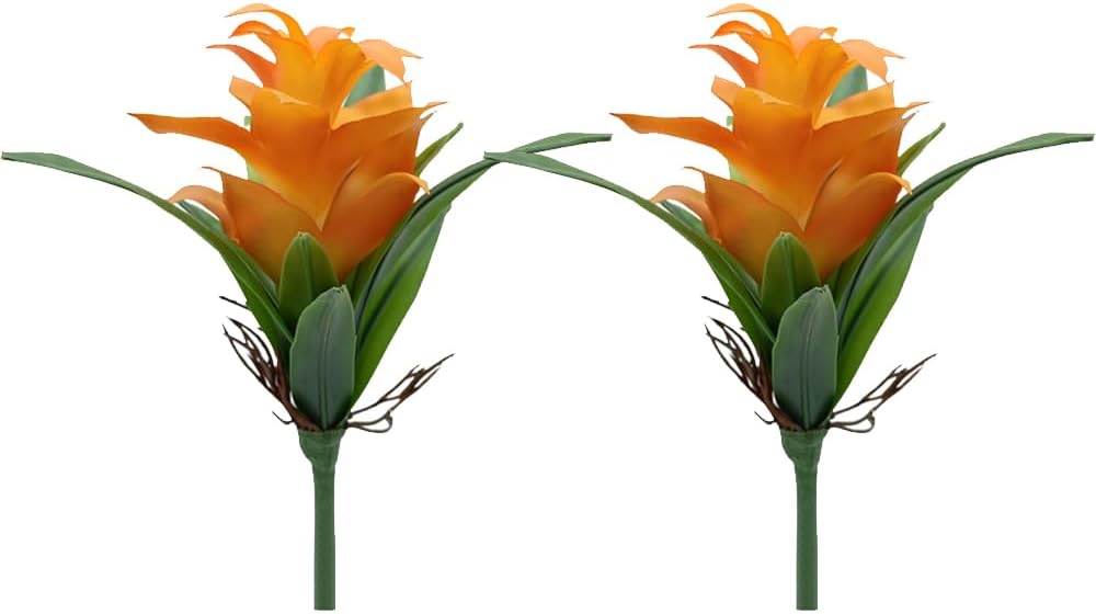 2Pcs Ginger Artificial Plants 8.2In Fake Ginger Torch Bromeliad Fake Flower for Home Office Indoor Outdoor Decoration (Orange)