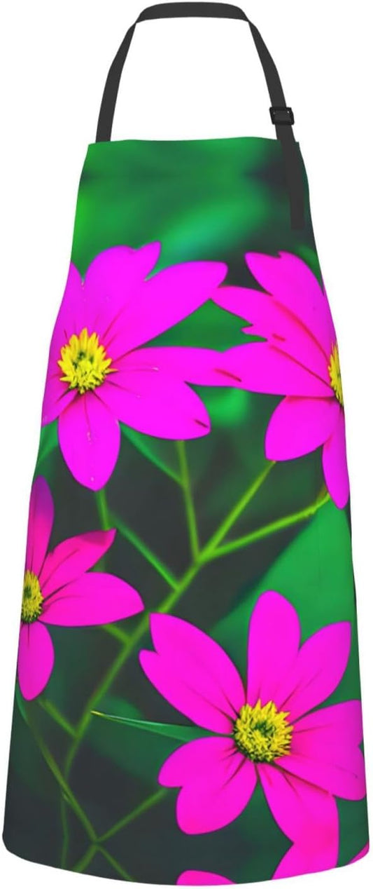 Flower Leaves Purple red flower 1 print Waterproof chef's apron with pocket apron for kitchen cooking baking barbecue and gardening