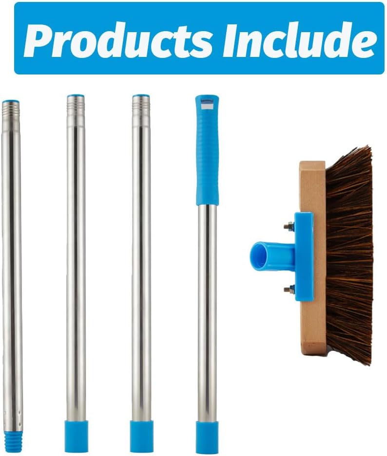 YONILL Heavy Duty Deck Brush with Long Handle - 60" Floor Scrub Brush with Stiff Natural Palmyra Bristles, Outdoor Scrubber Brushes for Cleaning Rough Surface, Concrete Floor, Patio, Garden, Sidewalk