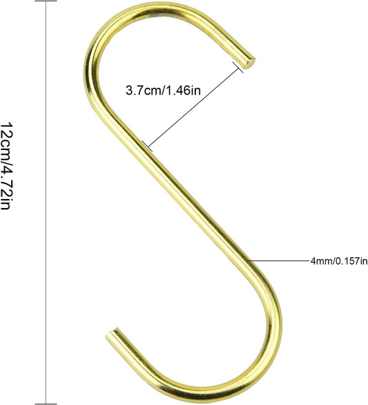 10 Pack Gold S Hooks for Hanging, Stainless Steel S Shaped Hooks, Utility S Hooks for Bathroom, Kitchen, Garden, Cloakroom