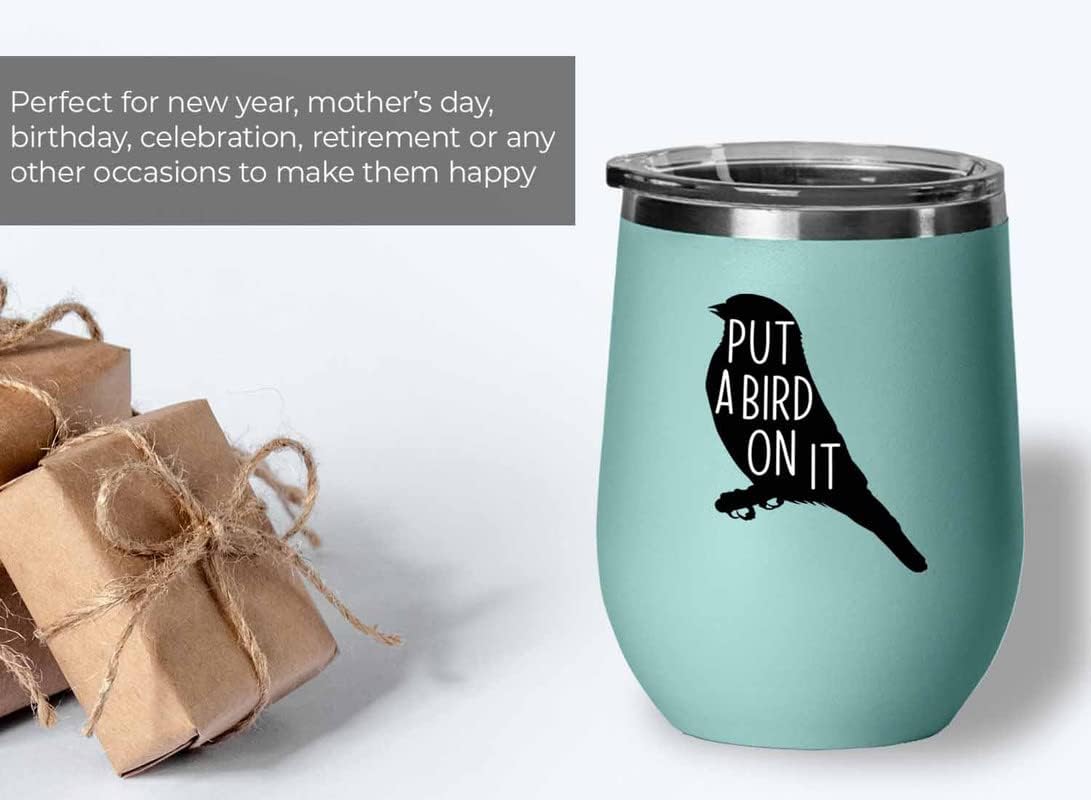 Bird Lover Teal Edition Wine Tumbler 12oz - Put a bird on it - Hummingbird Nest Cage Parrot Dad Gardening Outdoor Birdwatcher Feeder