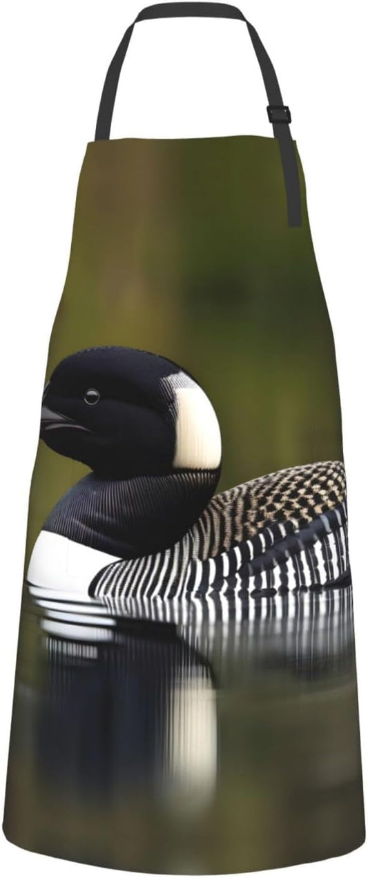 Loon Nature Bird print Waterproof apron with pocket adjustable cooking apron for adult kitchen bibs to bake