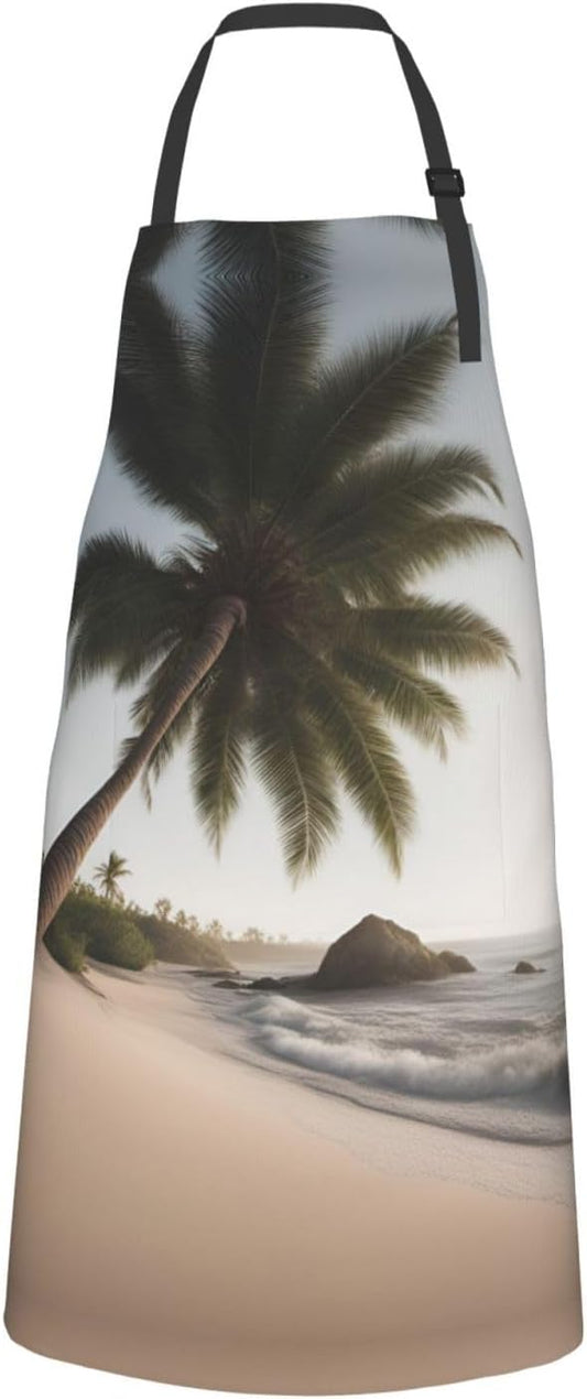 Sand Beach Palm Tree print Waterproof chef's apron with pocket apron for kitchen cooking baking barbecue and gardening