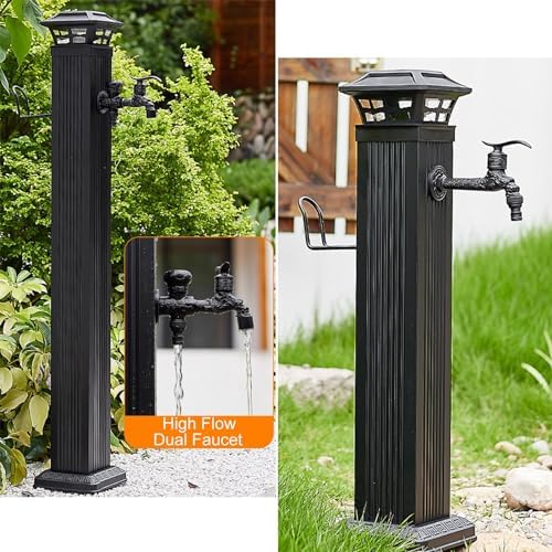 Frost-Free Solar Light Water Column - Outdoor Faucet Hose Stand, Floor Mount Garden Spigot & Decorative Fixture for Enhanced Curb Appeal