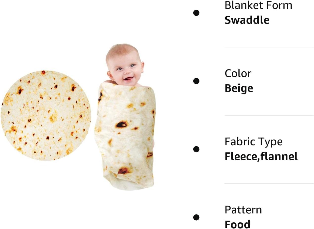 Burrito Baby Blanket, Tortilla Swaddle Blanket, Taco Blanket for Newborn Toddler, 285 GSM Soft Flannel Wearable Wrap Funny Gifts for Baby Shower & First Christmas Boy Girl 0-3 6 9 Months