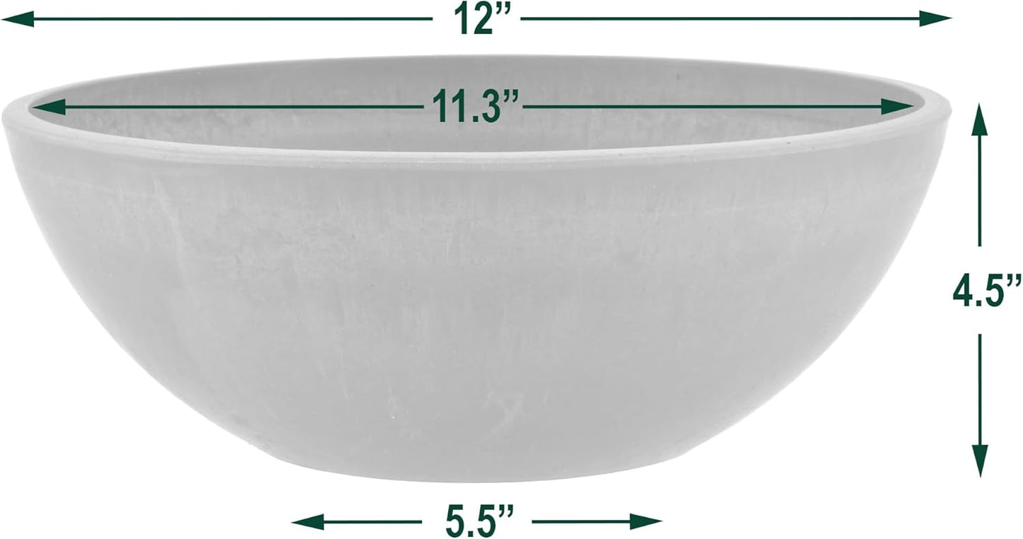 PSW Pot Collection M30TP 12-inch Plastic/Stone/Wood Composite Low Bowl Planter – No Drainage Hole (Drillable), Shallow Indoor/Outer Pot for Succulents, Bonsai, Fairy Gardens, Herbs, Taupe