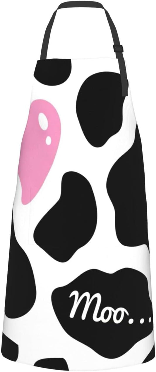 Black White Milk Cow Print 28 x 33in Waterproof Apron with Pockets Fashionable Versatile Smock for Baking