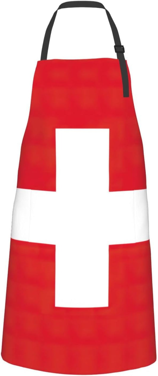 Swiss Flag print Waterproof apron with pocket adjustable cooking apron for adult kitchen bibs to bake