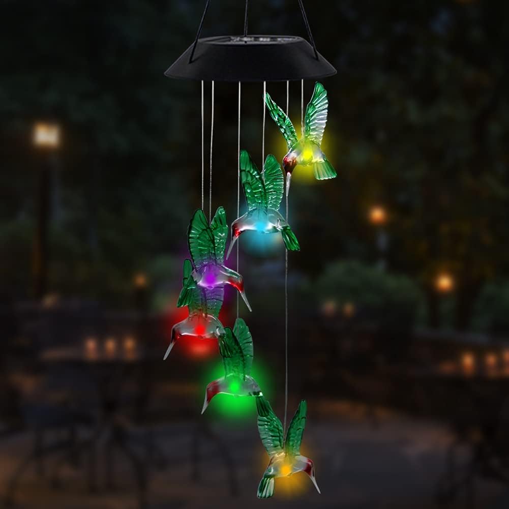 MorTime LED Solar Hummingbird Wind Chime, 25" Mobile Hanging Wind Chim