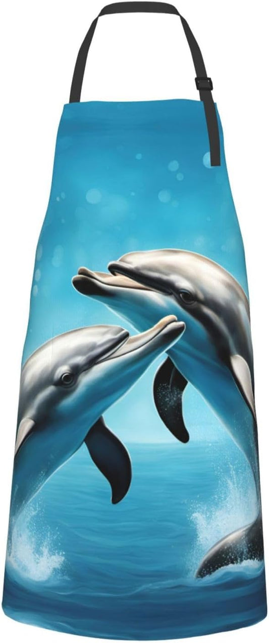Dolphins in Love print Waterproof chef's apron with pocket apron for kitchen cooking baking barbecue and gardening