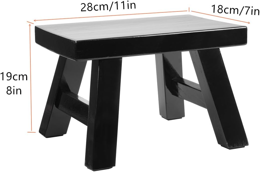 Small Stool Wooden Step Stool Footstool Solid Wood 8 inch for Kids Adults Plant Stand Fishing Stool (Black)