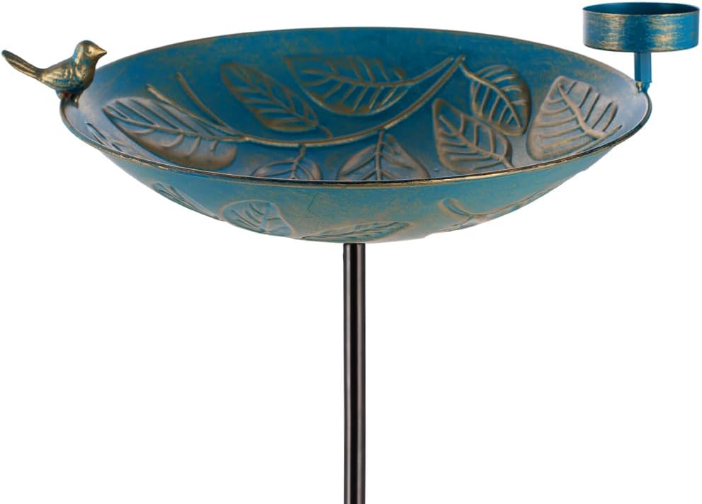 Stargarden Bird Bath, Garden Bird Baths Metal Birdfeeder, 46 Inches Height Leaves Pattern Outdoor Bird Bath with Stake, Hummingbird Bird Bath for Outside, Porch Decor