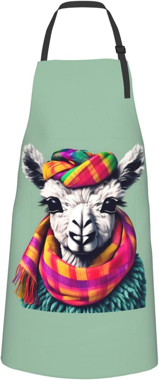 Llama in A Scarf print Waterproof chef's apron with pocket apron for kitchen cooking baking barbecue and gardening
