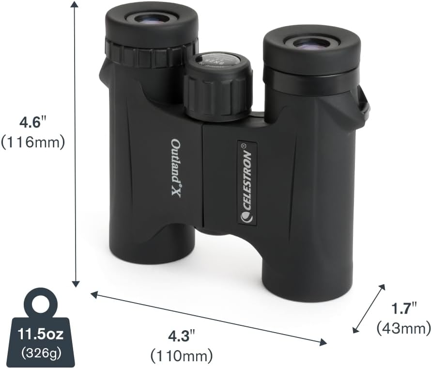 Celestron - Outland X 8x25 Binoculars – Ideal for Birding and Outdoors – 25mm Objective Lenses – Wide 8.2° Field of View – BaK-4 Prisms – Multi-Coated – Waterproof and Fogproof