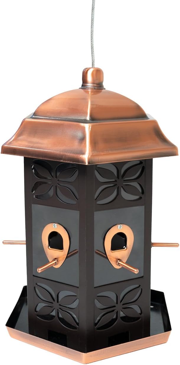 North States - Copper Hexagon Birdfeeder: Copper Bird Feeder for Outdoors, Holds 9.5 Pounds of Seed