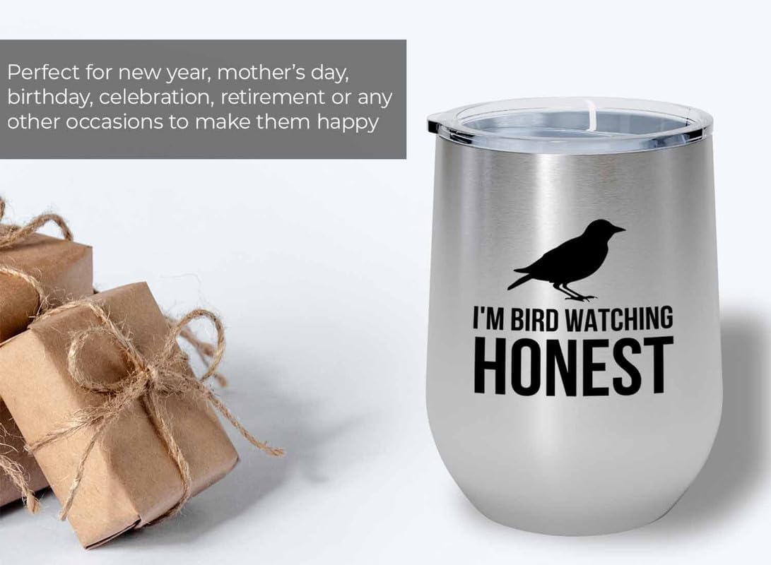 Birding Silver Edition Wine Tumbler 12oz - I'm bird watching - Bird Feeder Backyard Birdwatcher Gifts Birding Bird Lover
