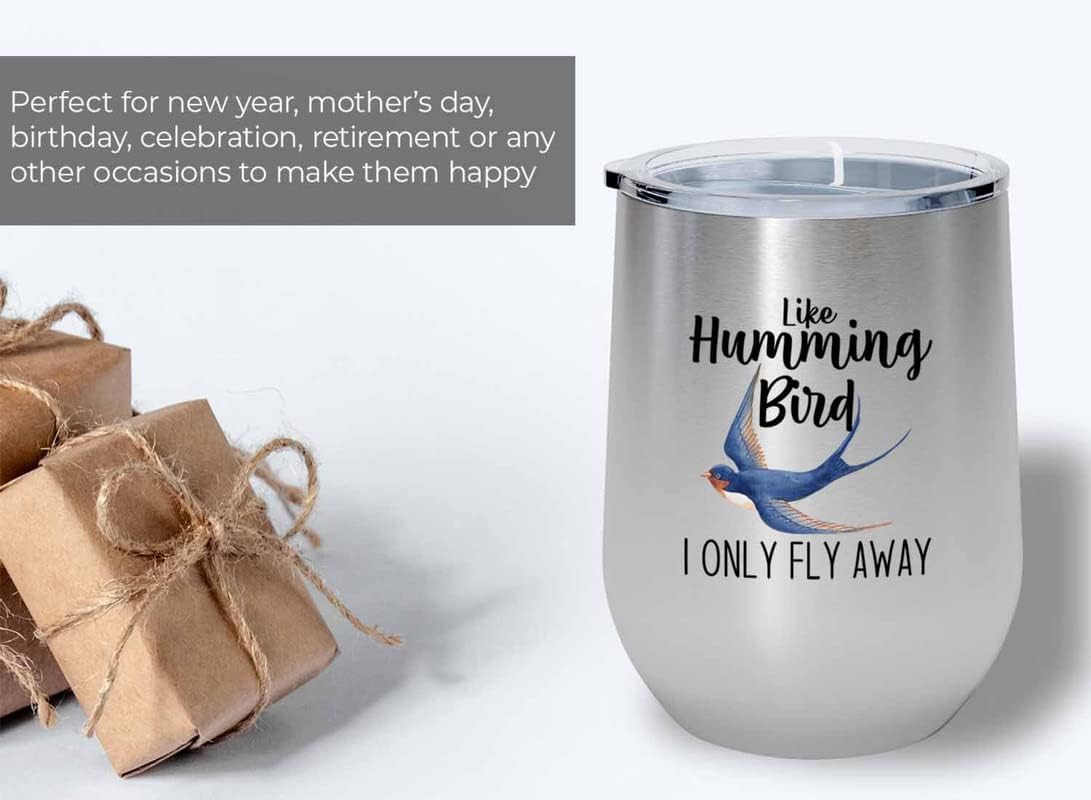 Bird Lover Silver Edition Wine Tumbler 12oz - Humming Bird Fly Away -