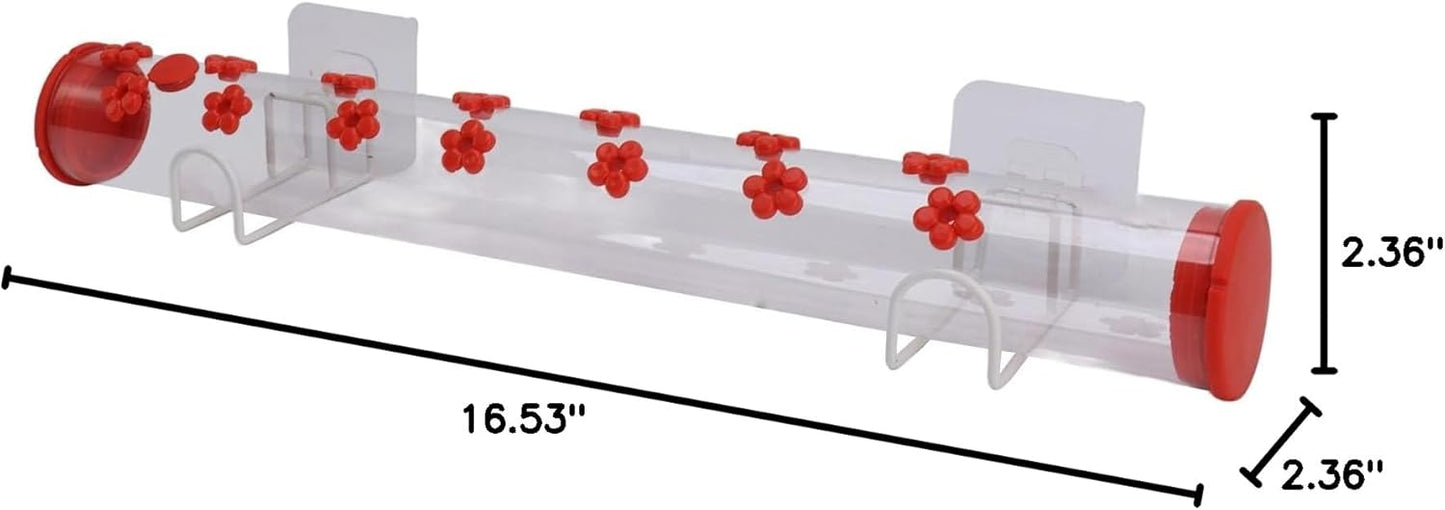 lyrlody Window Hummingbird Feeder 14 Ports Clear Acrylic Bird Feeder for Window with Flower Shaped Feeding Holes Secure Stable Attracts Multiple Hummingbirds