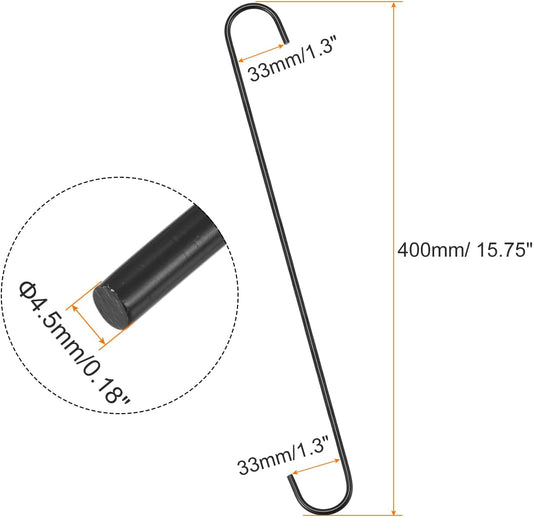 uxcell S Hanging Hooks, 16inch/400mm Extra Long Steel Hanger, Indoor Outdoor Uses for Garden, Bathroom, Closet, Workshop, Kitchen, Black, 6Pcs