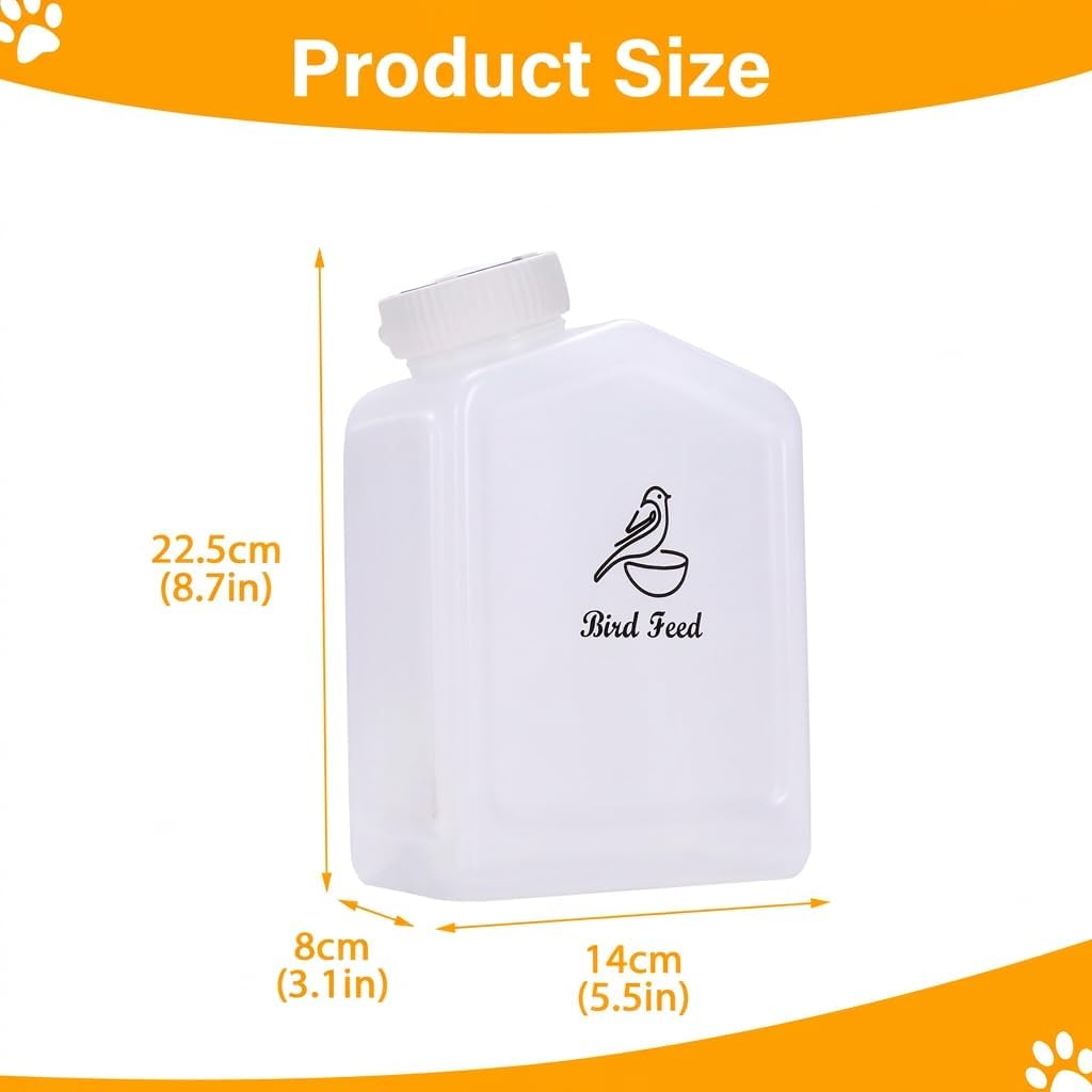 Bird Seed Storage Container,1.8L Bird Food Container,Plastic Wild Bird Seeds Dispenser for Storing Sunflower Seed,BPA Free (Clear)