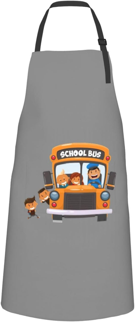 School Bus print Waterproof apron with pocket adjustable cooking apron for adult kitchen bibs to bake