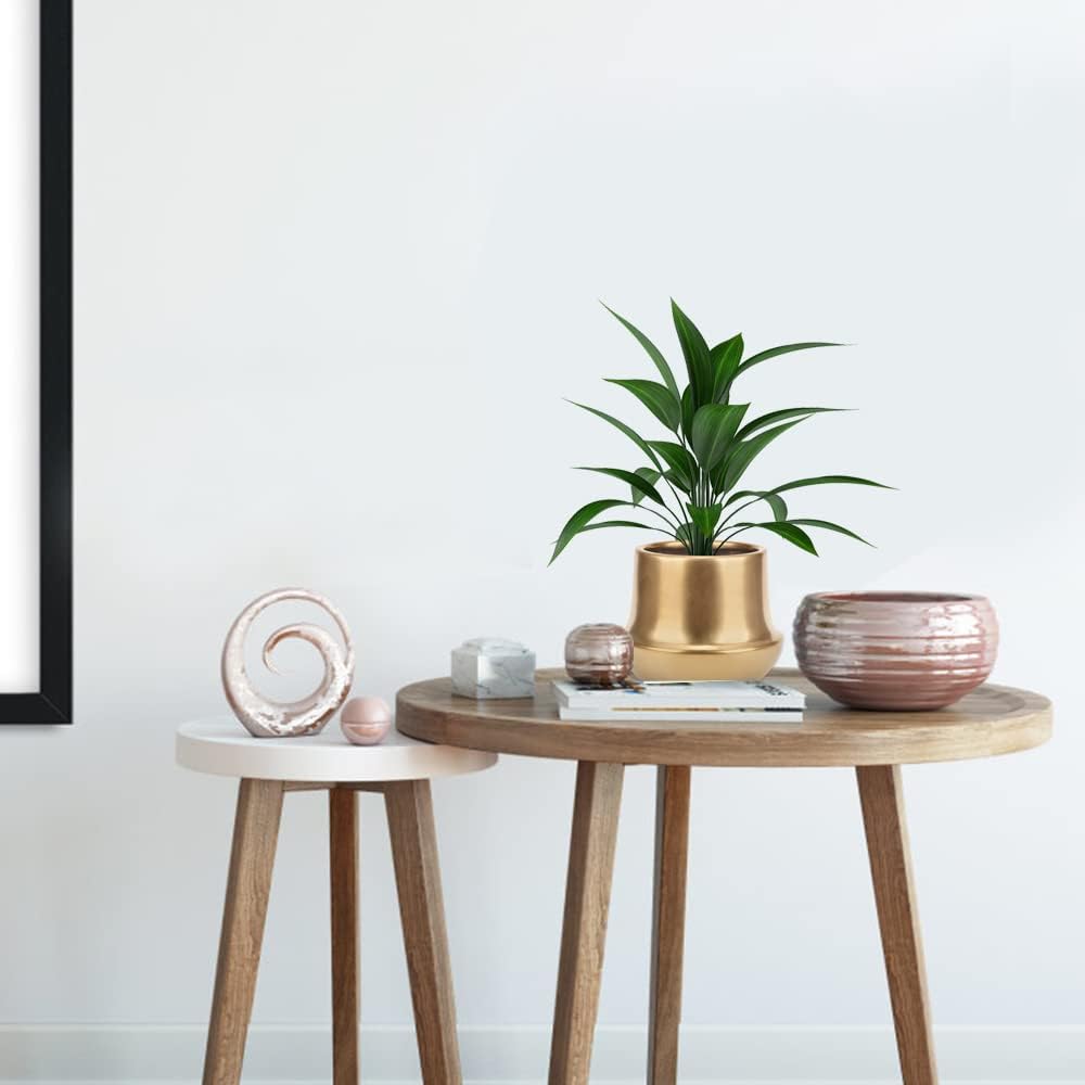Gold Planter Pot Indoor Ceramic Flower Pots Modern Decorative Large Plant Pot 7.1 inch Gold Brass Planter for All House Plants,Succulents,Flowers and Cactus
