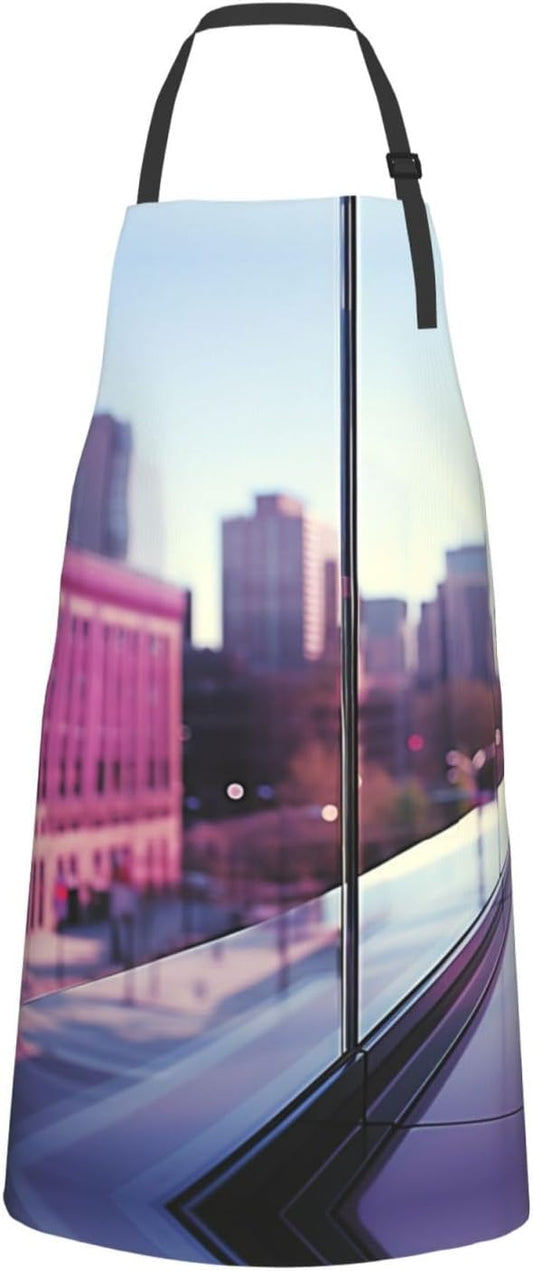 City Night Balcony Skyscrapers print Waterproof apron with pocket adjustable cooking apron for adult kitchen bibs to bake