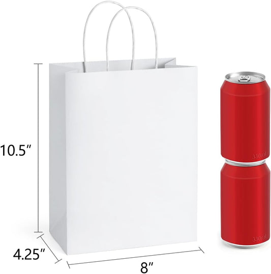 BagDream 25Pcs White Gift Bags 8x4.25x10.5 Kraft Paper for Gifts, Shop