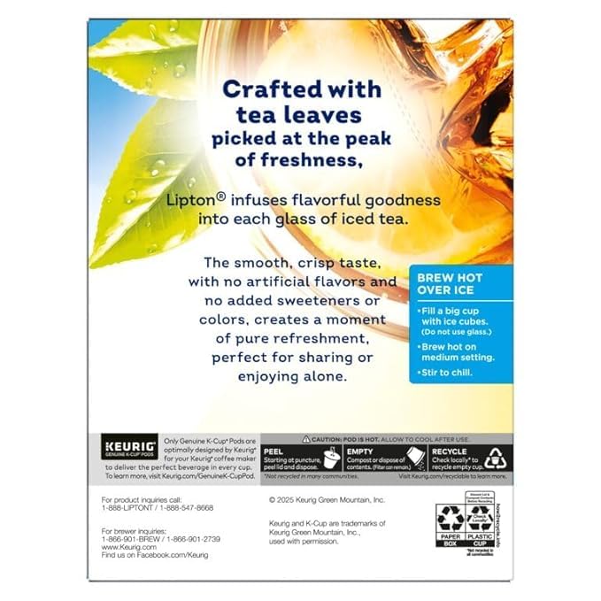 Lipton Unsweetened Black Iced Tea K-Cups 24-Pack for Keurig Coffee Mak